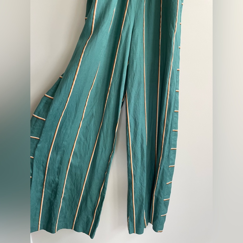Anthropologie Green Striped V-Neck Wide-Leg Jumpsuit - Picture 7 of 15
